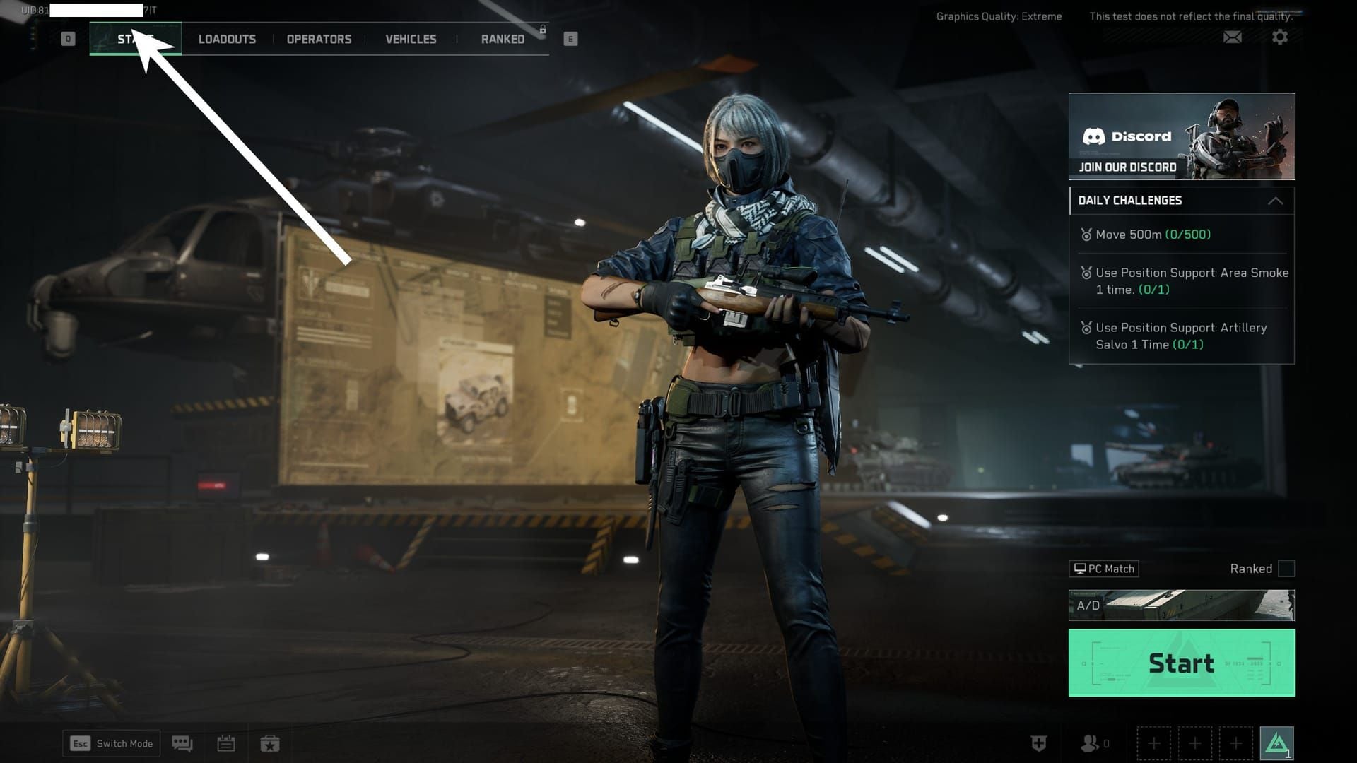 Delta Force lobby screenshot showing UID location for code redemption