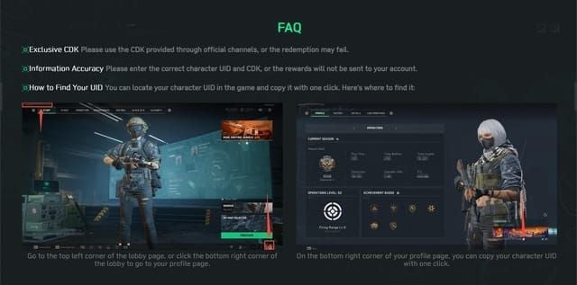 Delta Force official code redemption webpage interface