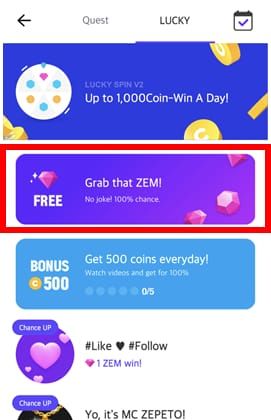 ZEPETO daily recurring missions interface with ZEM earnings for Spring event