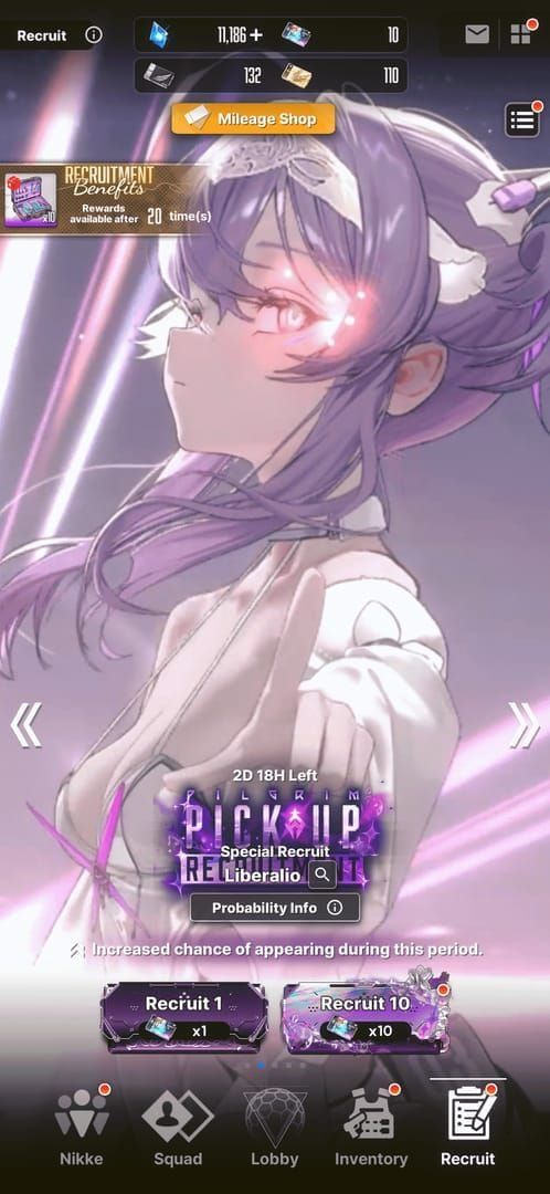 Goddess of Victory: NIKKE Gold Mileage Tickets interface showing pity progress and spark system