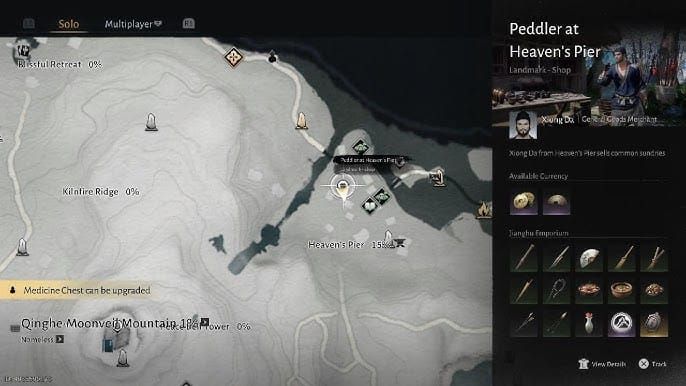 Interactive map of Heaven's Pier fishing locations in Where Winds Meet