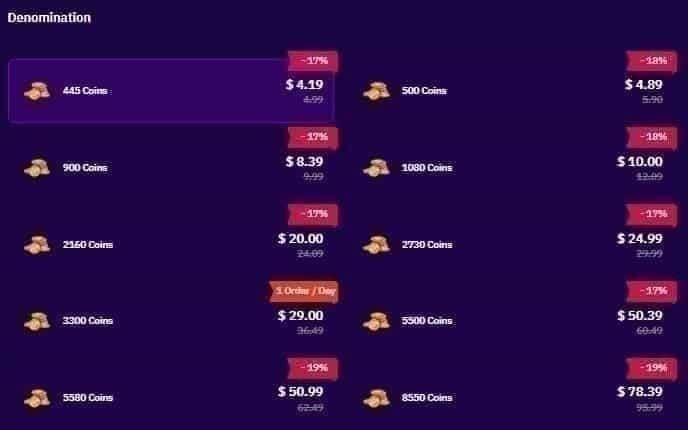 Comparison chart of MICO Live Coins (MENA) pack sizes, prices, and per-coin values for March 2026