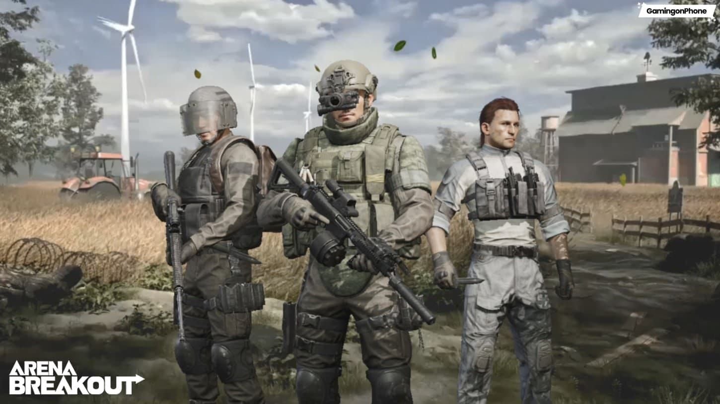 Arena Breakout Operation Unbound 4-man squad roles diagram: G28 marksman, SCAR-HAMR breacher, MG3 suppressor, AK102 support