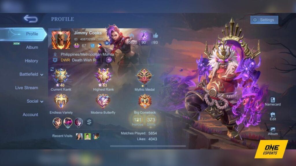 Mobile Legends Bang Bang profile showing Game ID and Zone ID