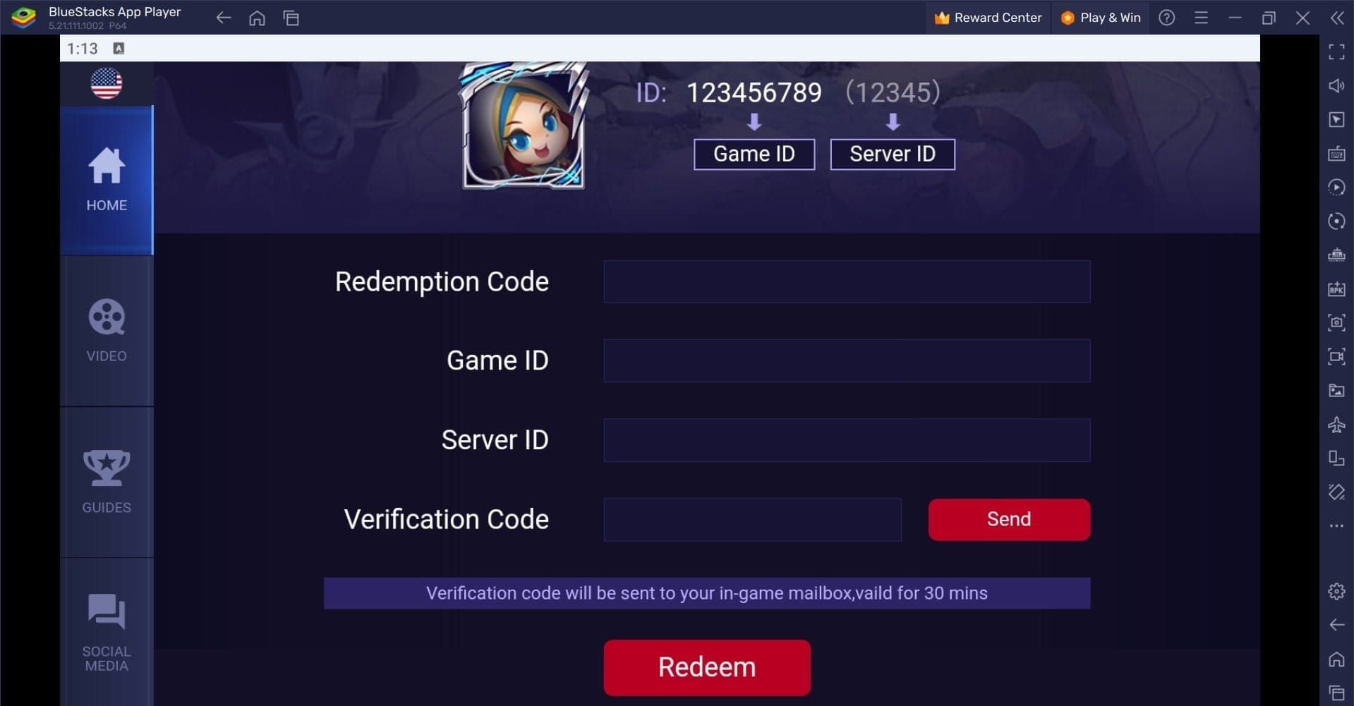 Mobile Legends Bang Bang in-game code redemption interface