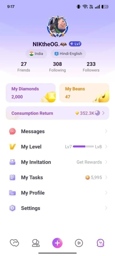 Chamet Diamond Me profile screen with User ID highlighted