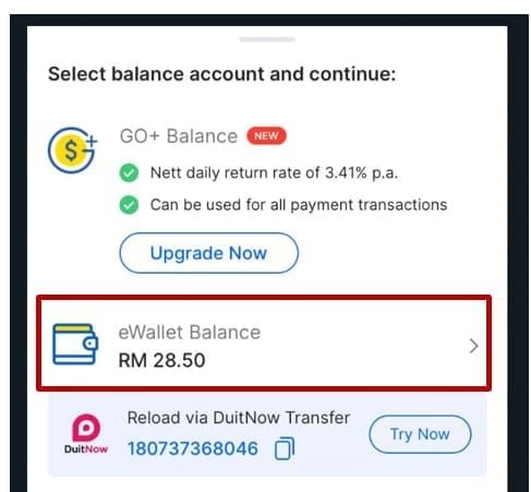 TNG eWallet app interface showing wallet balance near RM1,000 admin fee threshold for Reload Pin top-ups