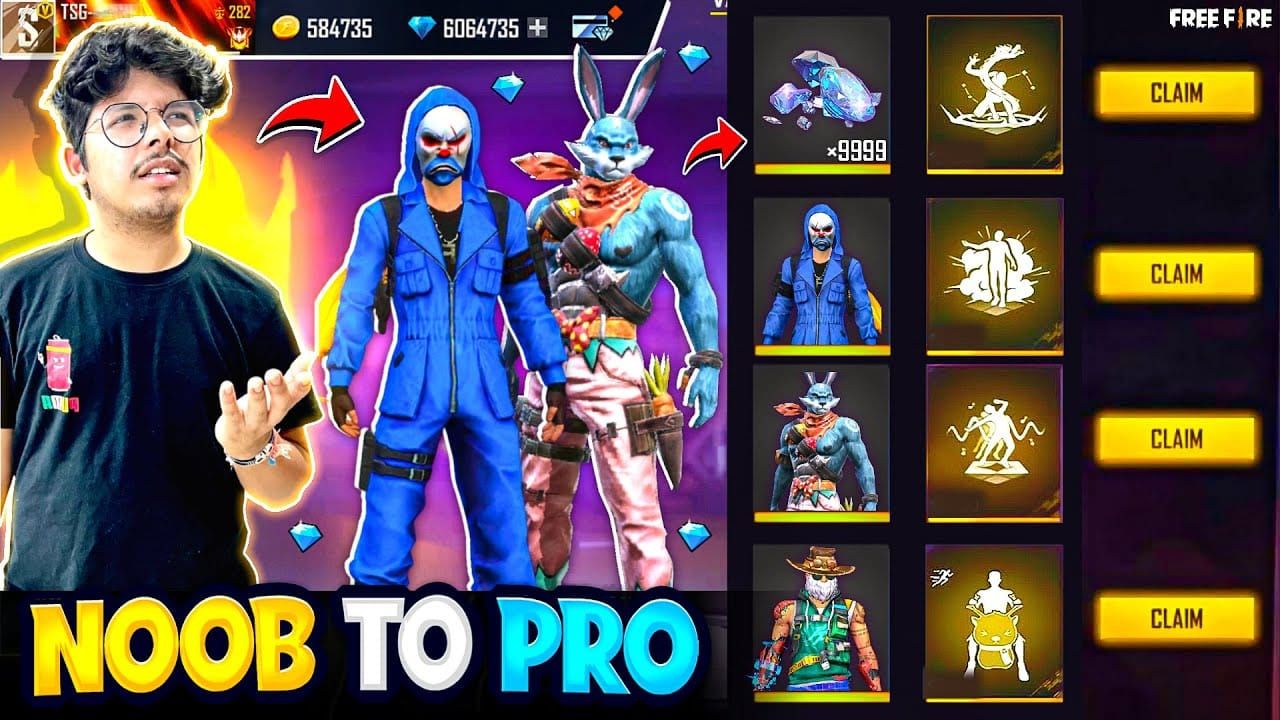 Free Fire in-game lobby screenshot displaying Player ID at top-left for safe top-up