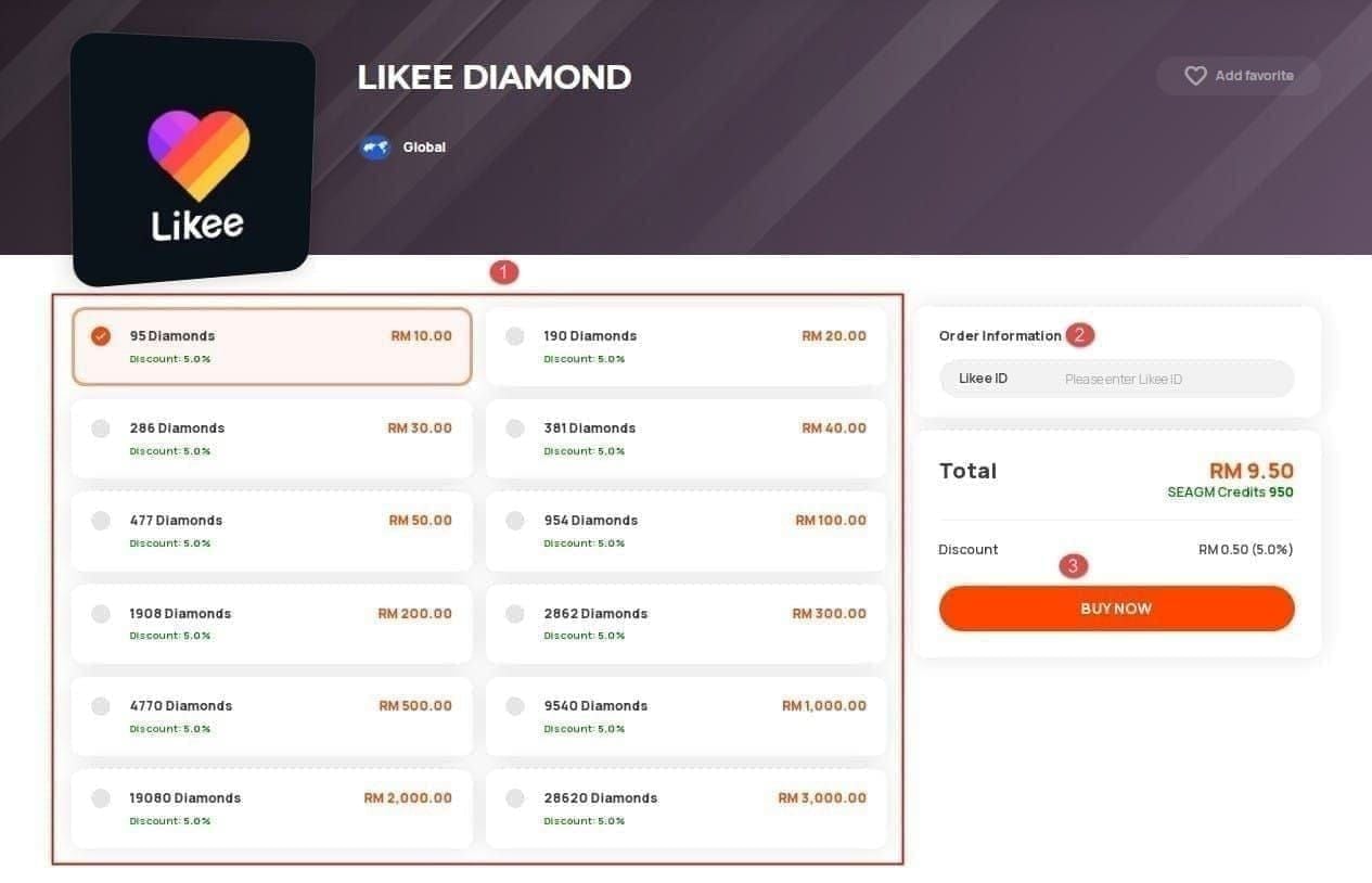 Likee app interface for April 2026 AI effect packs with diamond costs