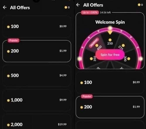 Tango official web portal coin top-up screen showing balance and purchase options