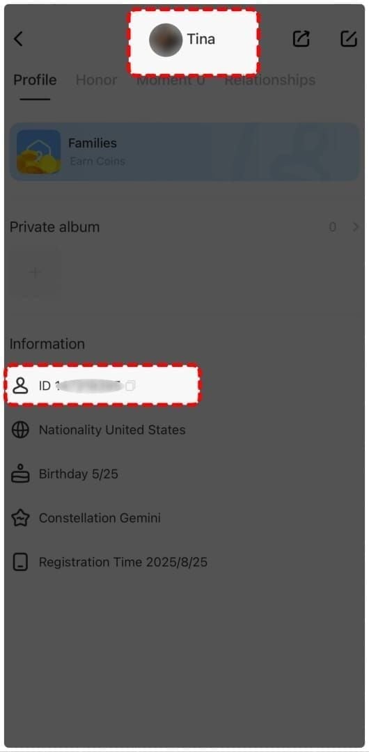 SUGO Coins app ME profile screen displaying numeric User ID for recharge