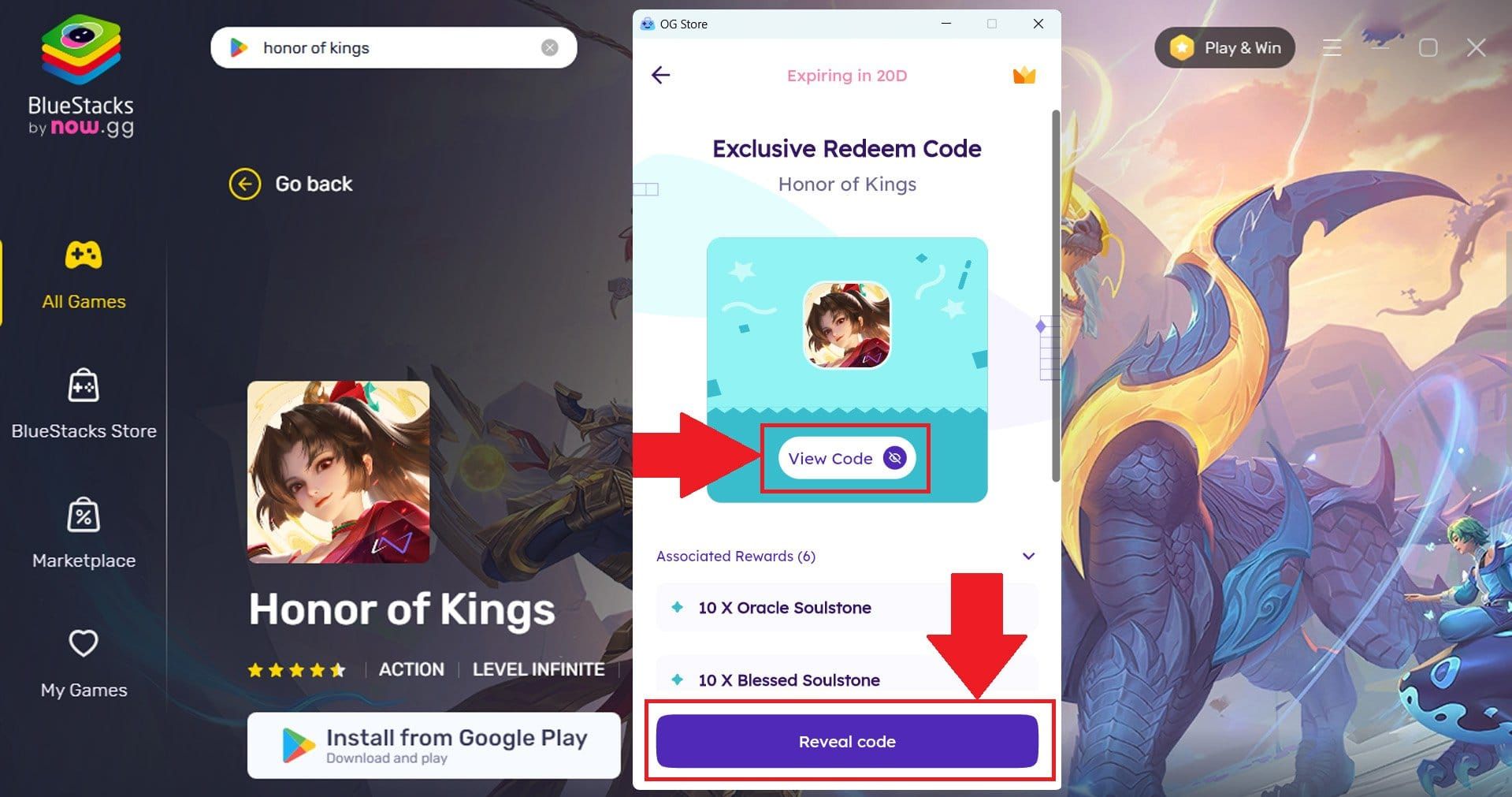 Honor of Kings community gift code redemption interface