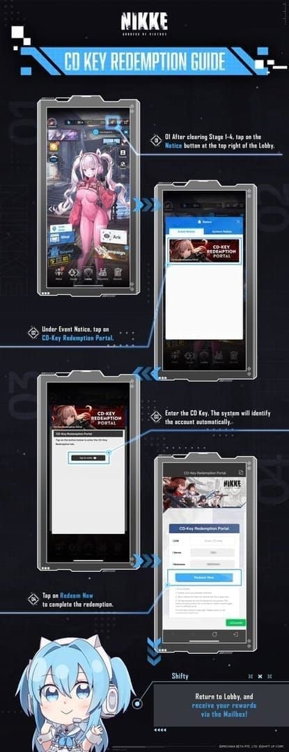 Goddess of Victory: NIKKE main lobby screen showing Notice bell icon top-right