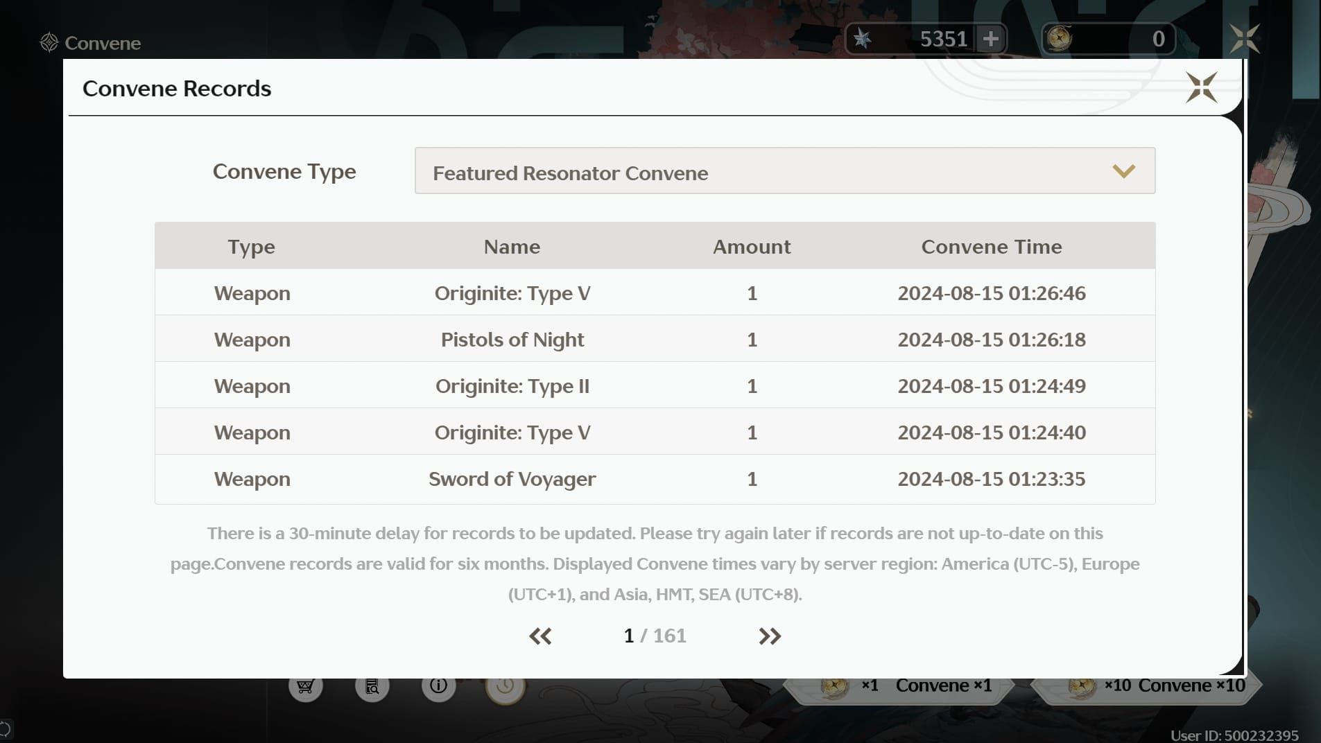 Wuthering Waves Character Event Convene history screenshot with pity counter and guarantee status
