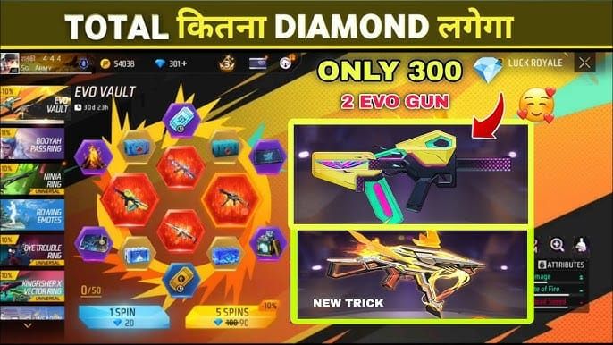 Free Fire EVO Vault spin bundle options comparison table screenshot