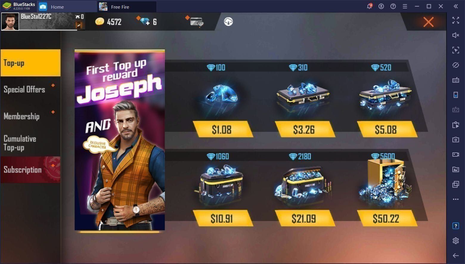 Free Fire Diamonds LATAM in-game event calendar interface for April 2026 OB51 events