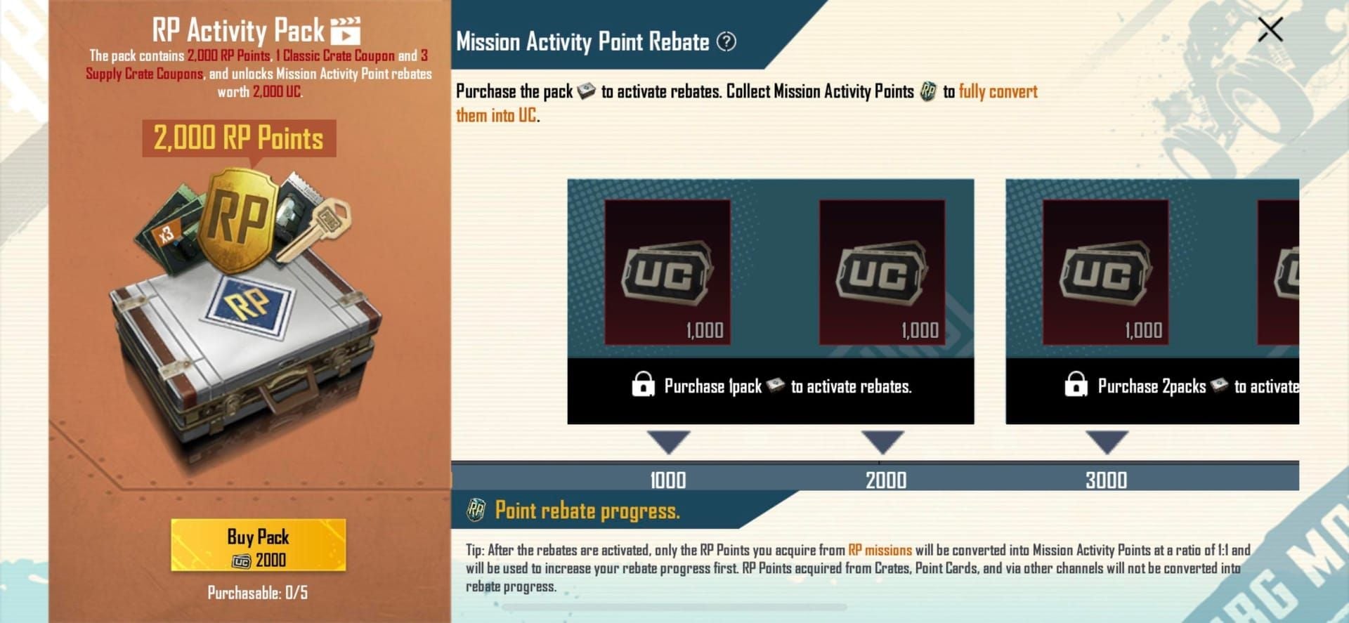 PUBG Mobile UC Golden Moon Bazaar rebate tiers interface