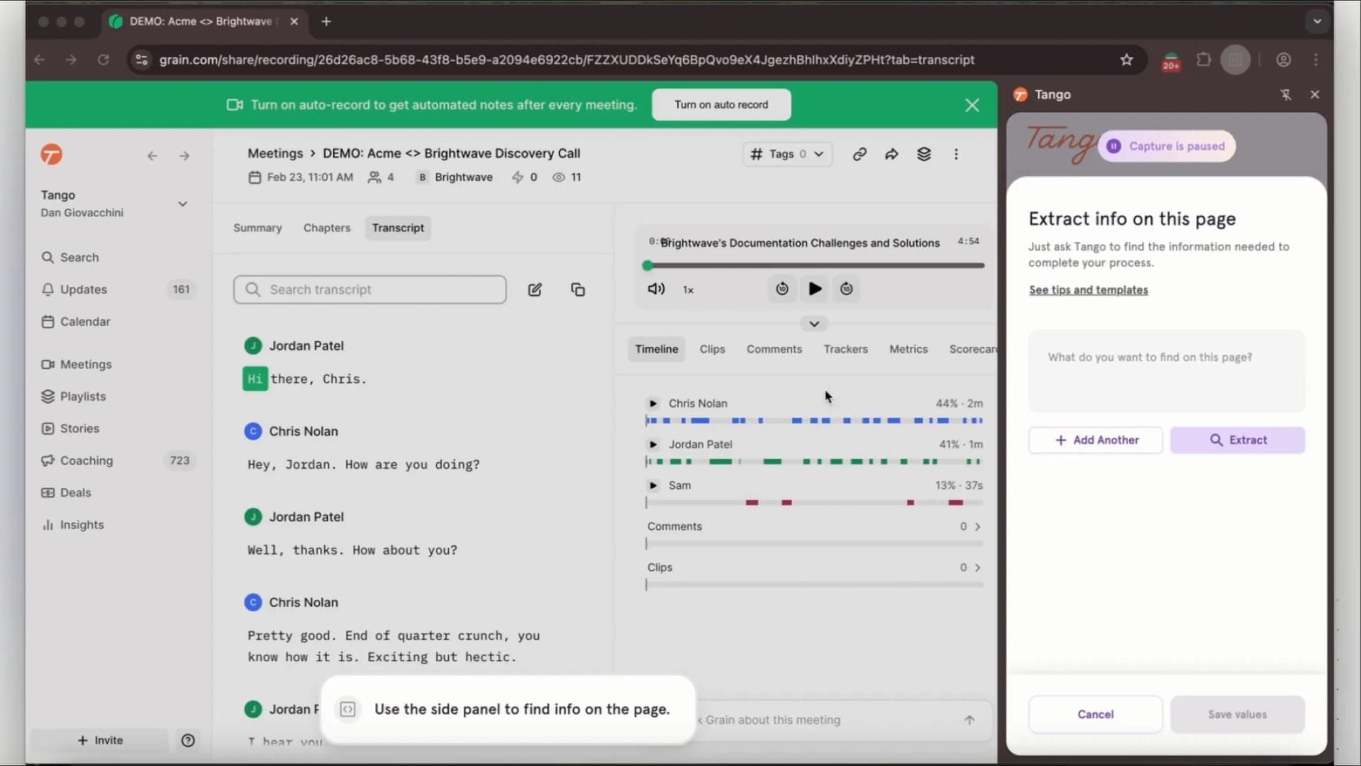Tango app interface displaying daily login reward and separate Missions tab