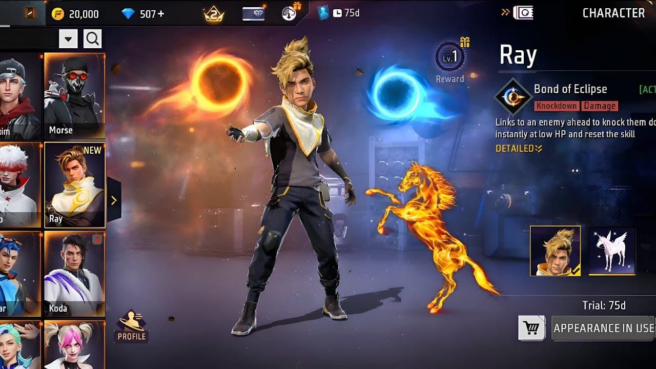 Free Fire Diamonds OB53 Ray character artwork with Bond of Eclipse ability