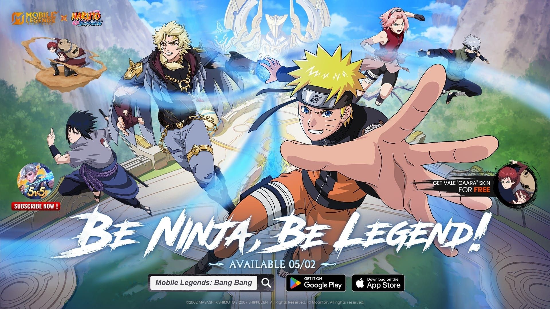 Mobile Legends Bang Bang Naruto 2.0 event shop interface showing Crest costs for collab skins and effects