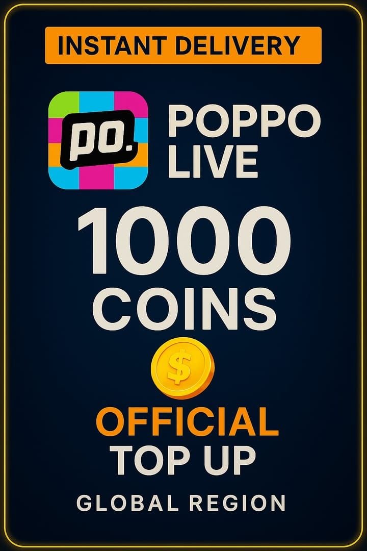 Step-by-step guide screenshots for topping up Poppo Live Coins via BitTopup including User ID and package selection