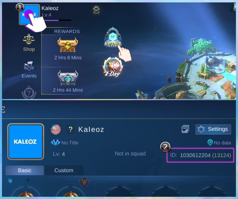 Mobile Legends Bang Bang in-game profile showing Game ID and Zone ID