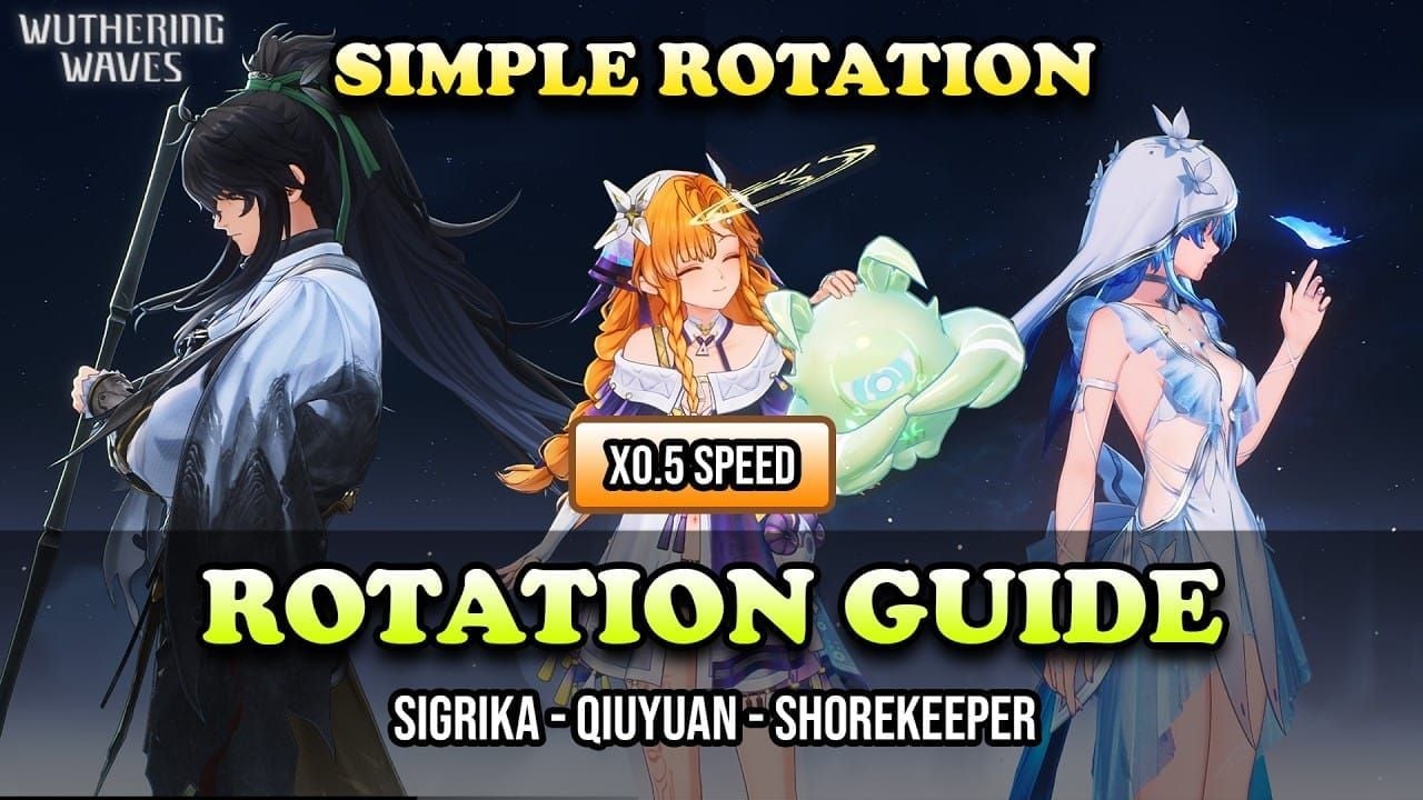 Wuthering Waves Sigrika team rotation guide with Shorekeeper and Qiuyuan buffs