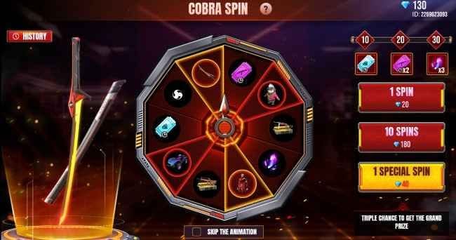 Free Fire Diamonds EU TR Luck Royale spin history pity counter screenshot