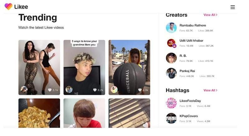 Likee Discover tab interface displaying active hashtag challenges and prize pools