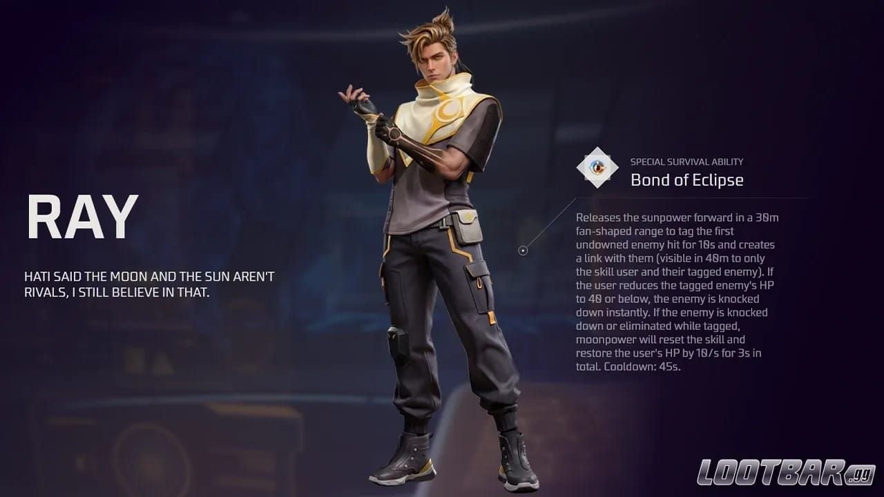 Ray The Watchman character artwork from Free Fire OB53 update with Bond of Eclipse skill