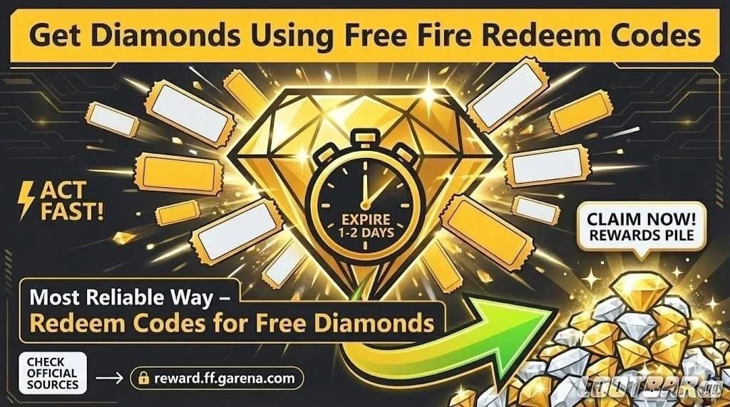 Step-by-step guide image for redeeming Free Fire Diamonds codes on official Garena portal