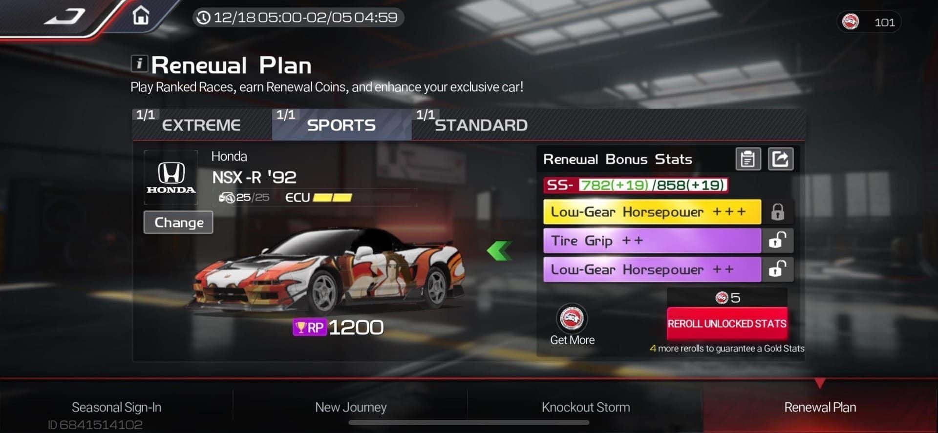 Racing Master SEA Initial D collab event shop interface with blueprint and ECU priorities