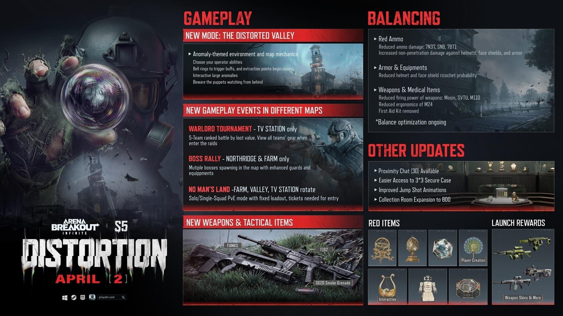 Arena Breakout Season 5 home screen Events tab with redemption icons