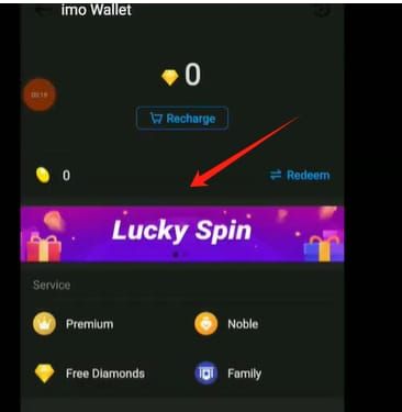 IMO interface showing Profile to Free Diamonds claim path for daily Yellow Diamonds