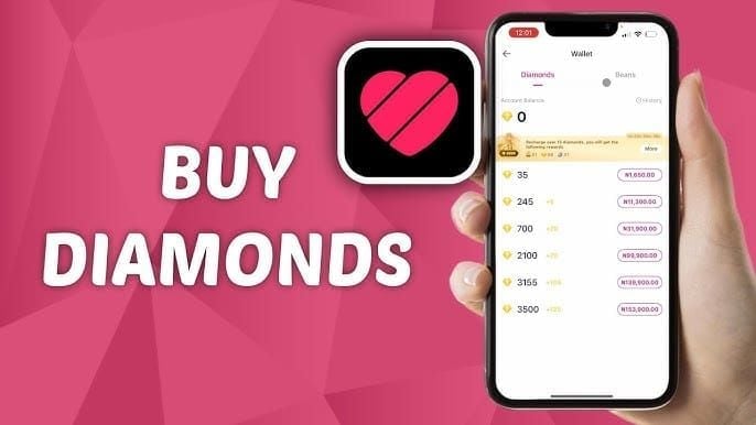 Likee app wallet interface displaying diamond balance after recharge