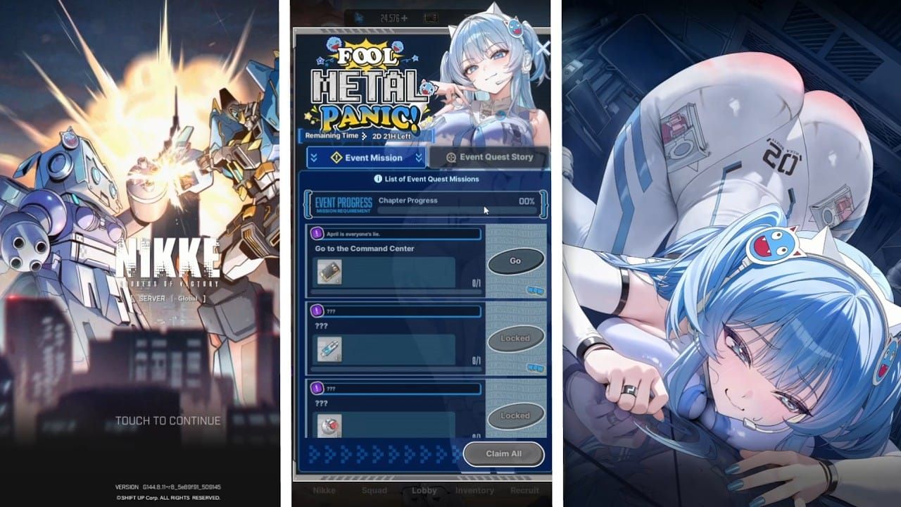 Guide image of sequential mission unlocks in NIKKE Fool Metal Panic event menu