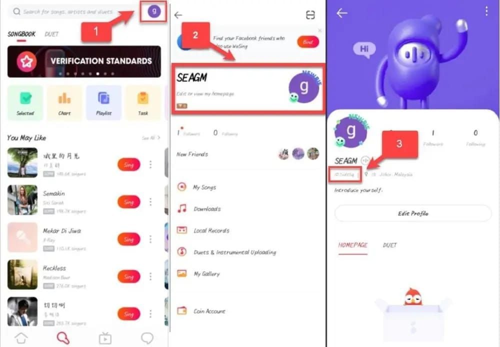WeSing Kcoin daily check-in interface showing rewards and streak progress