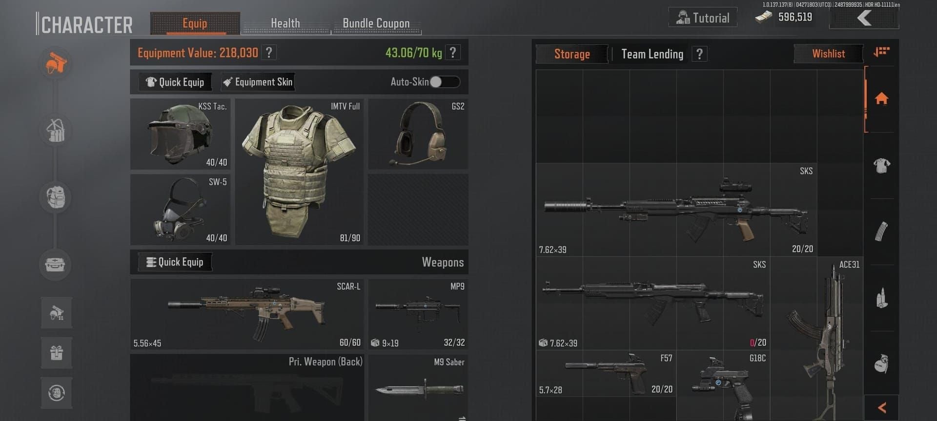 Arena Breakout Infinite budget loadout interface for Chaotic Matter farming in Distorted Valley