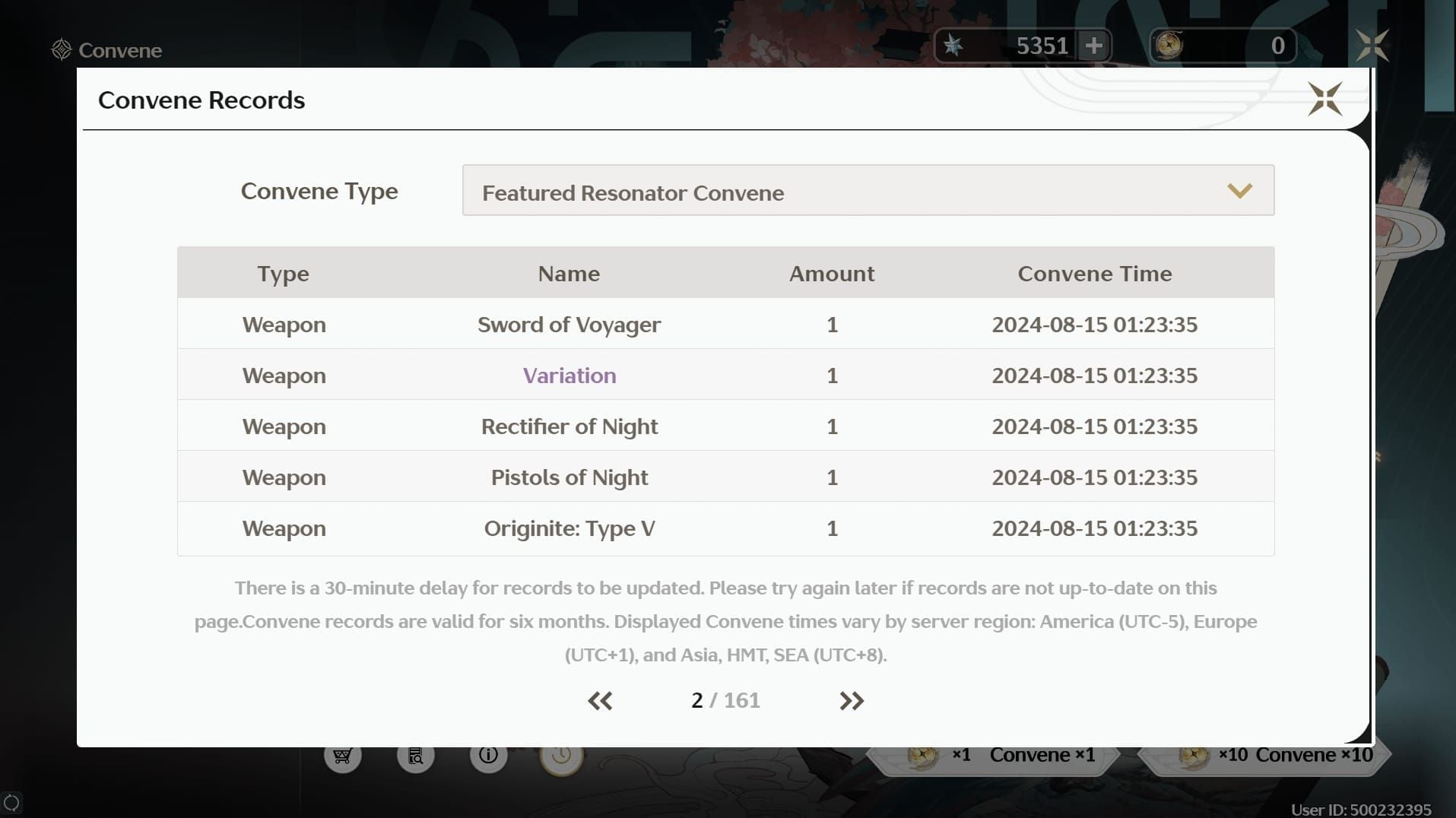 Wuthering Waves Featured Resonator Banner history interface displaying pity count and guarantee status