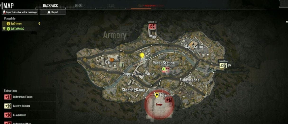 Arena Breakout Infinite Lockdown Armory map showing key loot areas for efficient Koen farming